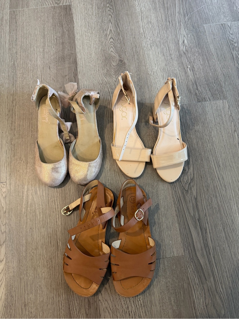 Lot of 3 Women’s Sandals and Heels - Metallic, Nude & Brown